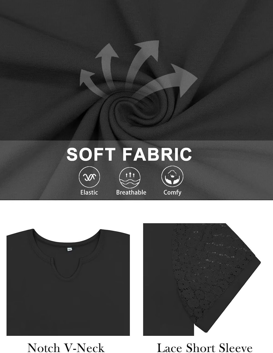 VISILILY Plus-Size-Womens-Summer-Tops 2025 Trendy Notch V Neck T Shirts Cute Lace Short Sleeve Tunics Casual Blouses XL-5XL - Image 4