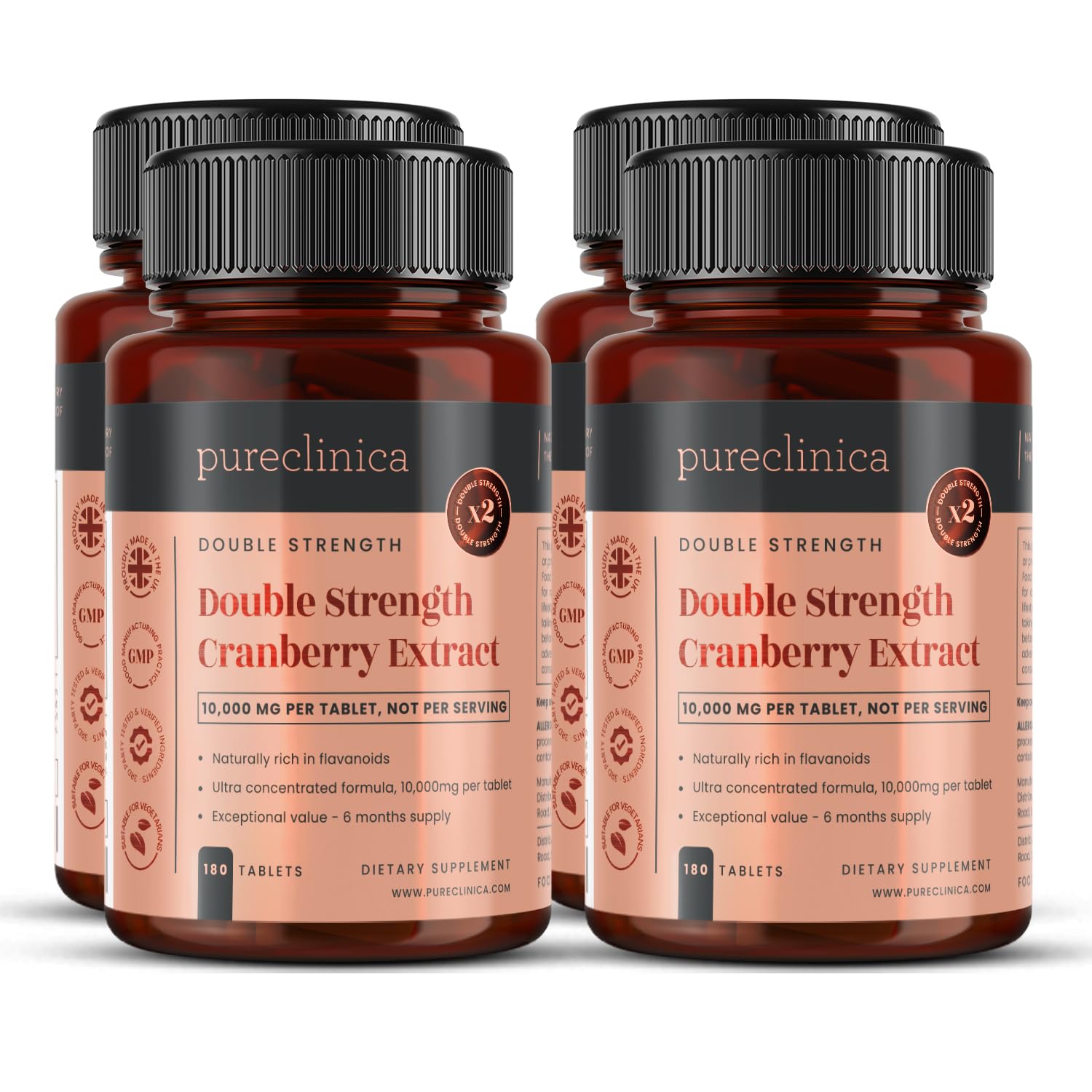 Extracto de Arándano de Doble Potencia 10,000 mg x 720 Tabletas Ultra Concentradas - ¡Suministro para 24 Meses! (4 frascos de 180 comprimidos)