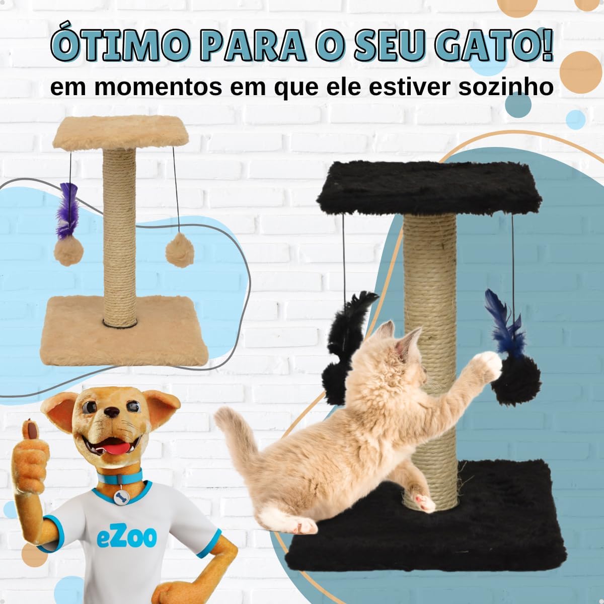 Arranhador Para Gatos Pet Poste Duplo Bege Sisal Brinquedo Com Bolinha Pena Duas Bases Carpete Anti Stress Anfia Unhas Arranhador Para Gatos Pet Poste Duplo Bege Sisal Brinquedo Com Bolinha Pena Duas Bases Carpete Anti Stress Anfia Unhas