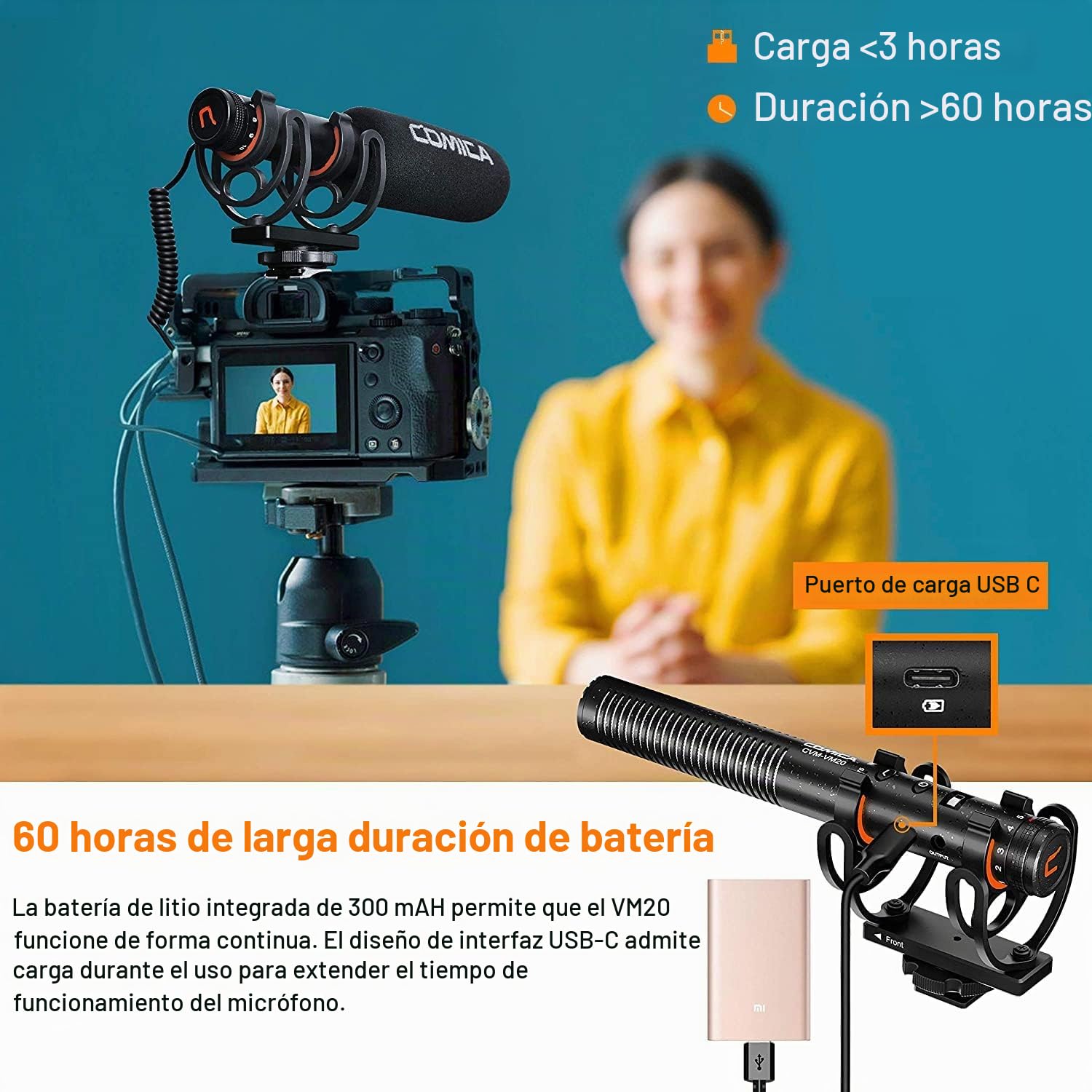 COMICA Micrófono de escopeta VM20, supercardioide con soporte Rycote Shock, parabrisas, protector de viento, pantalla de alimentación OLED, micrófono de video para smartphones