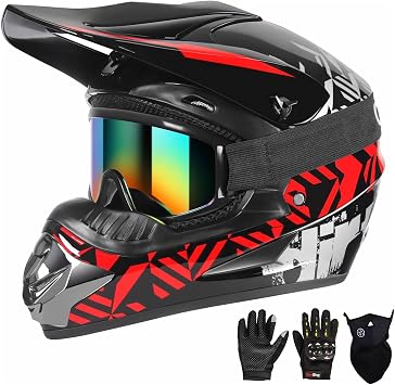 SPARK DOT Certified Youth Motocross Helmet Kids Dirt Bike Helmets - Full Face, Lightweight & Breathable for Off-Road E-Bike BMX MX ATV with Gloves Goggles Mask 4Pcs Set
