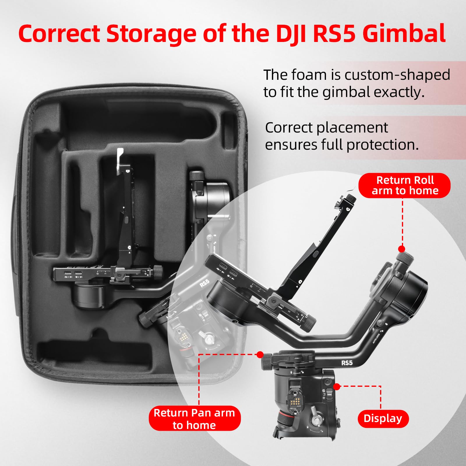 Custodia per DJI RS 5, Custodia portatile impermeabile per DJI RS 5 Combo con cintura per la spalla（Nero）