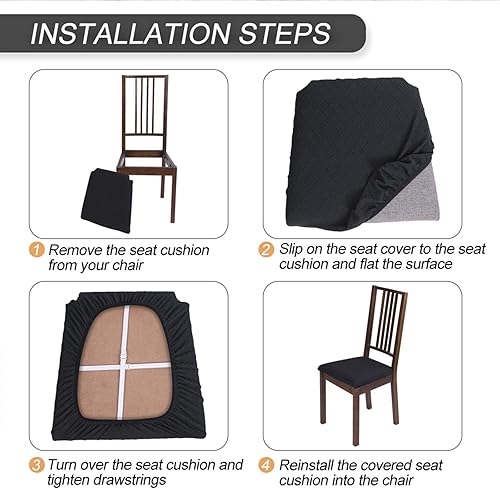 Miniatura 8 de SearchI Cover Products - Paquete de 4, fundas de asiento para sillas de comedor, fundas de asiento elásticas impresas para sillas (juego de 4,