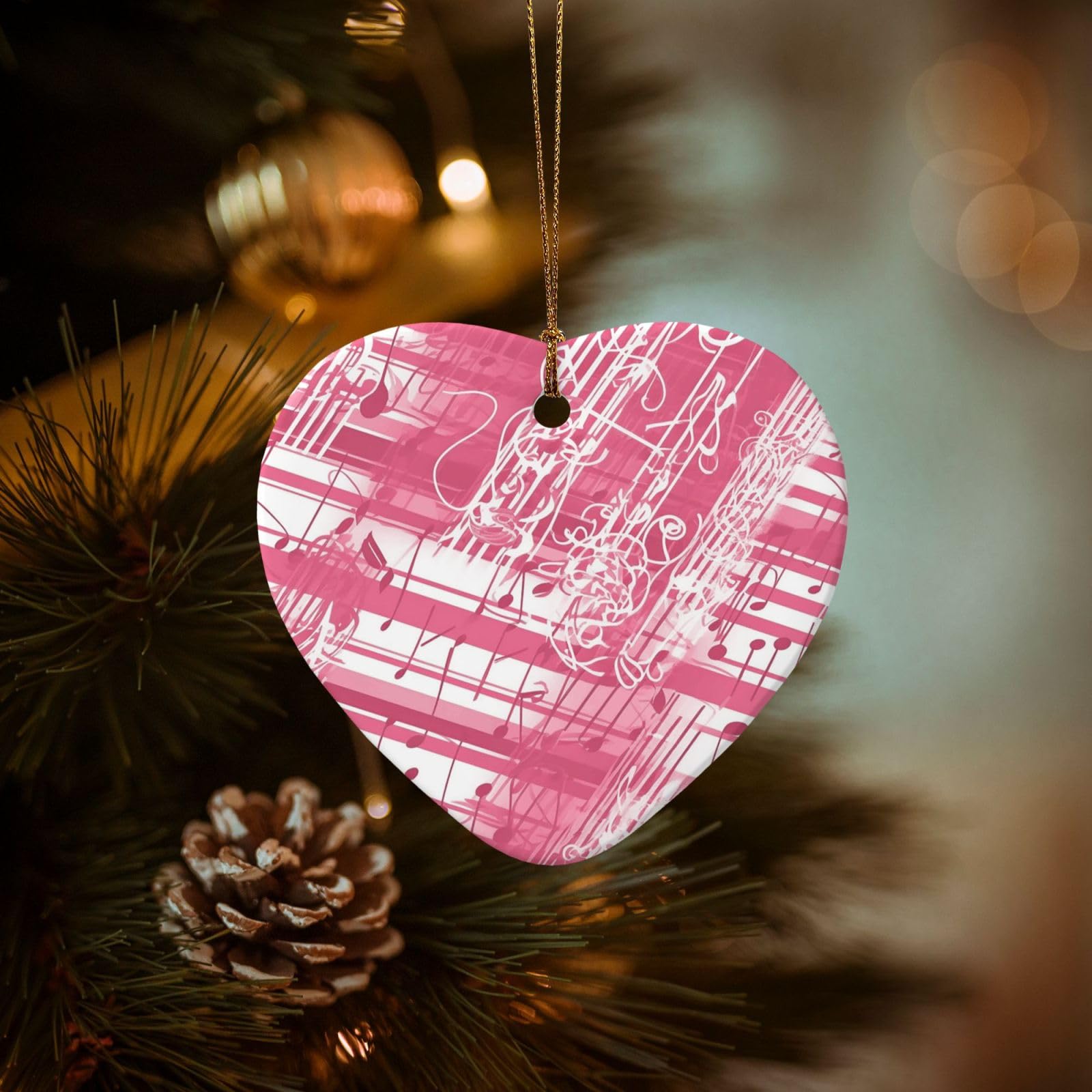 Christmas Tree Ornaments Ceramics Christmas Decorations Piano Music Notes Ornaments with Gold Ribbon Porcelain Xmas Tree Crafts Heart Shape Hanging Pendant for Christmas Tree Party Decor