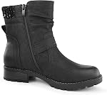 Hawkwell Women's Combat Boots Side Zipper Buckle Fashion Ankle Booties