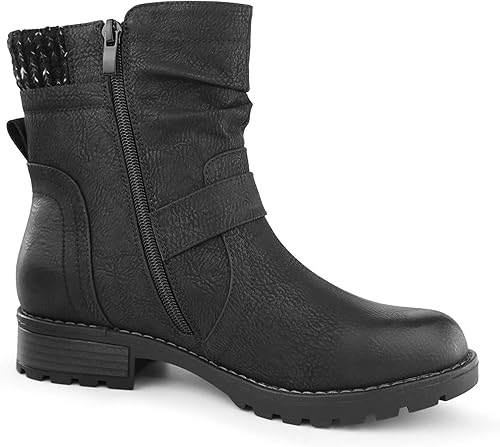 Miniatura 5 de Hawkwell Botas de combate para mujer, botas de tobillo con hebilla lateral y cremallera