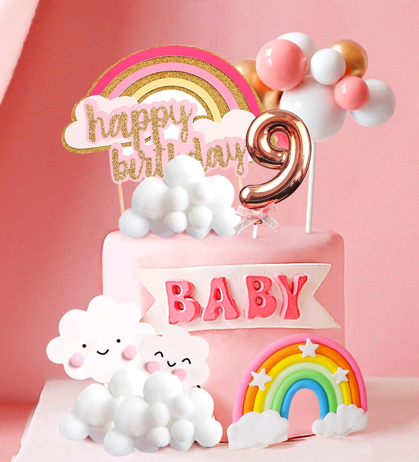 Amazon.com: LaVenty Pink On Cloud 9 Cake Decoration On Cloud 9 Birthday ...