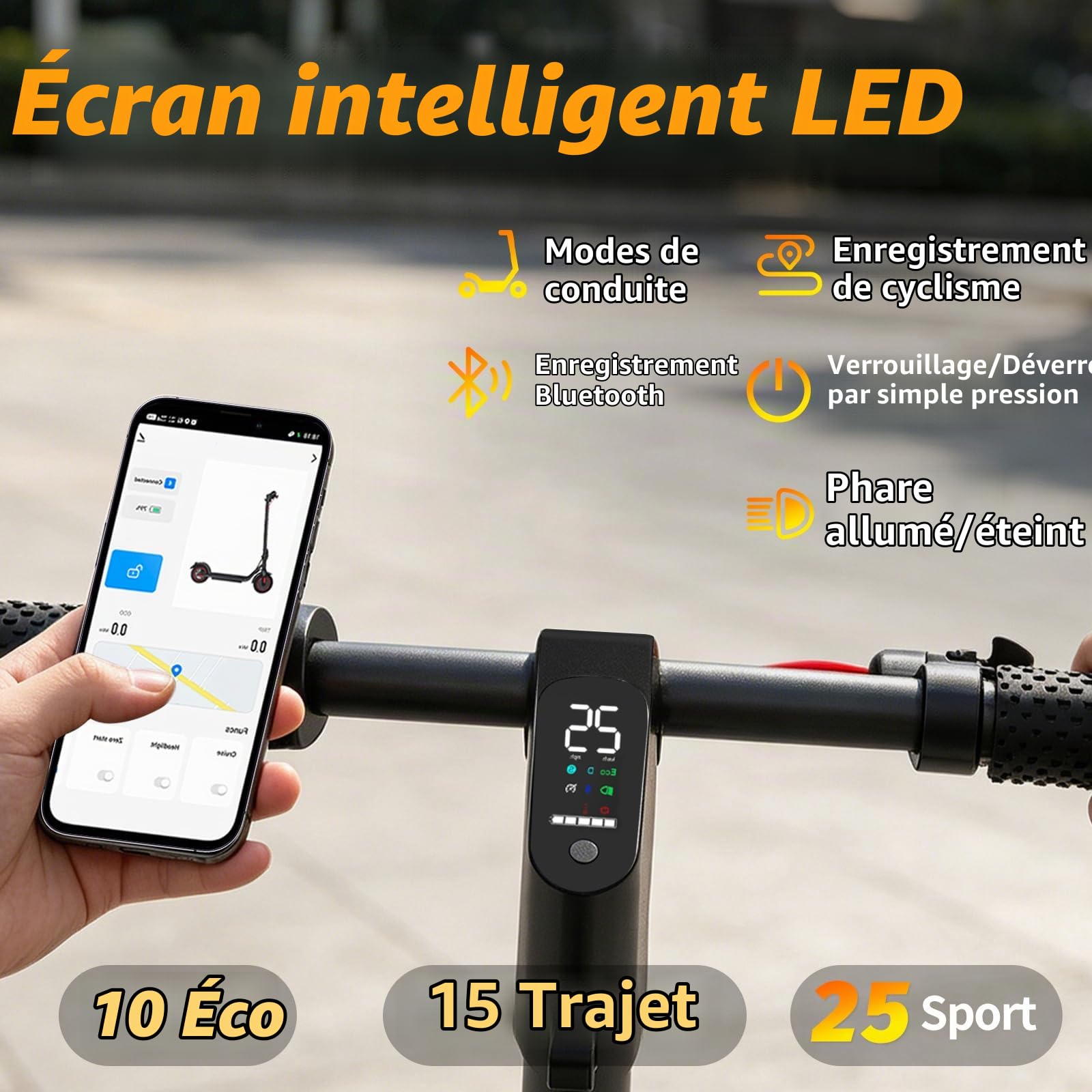 10" Trottinette Électrique Adulte, Autonomie 30 km, Batterie 36V 10,4Ah, Trottinette Électrique Pliable Portable, Double Frein à Disque Avant et Arrière, Cadeau Anniversaire Noël Remise de Diplôme–App