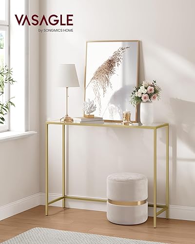 Miniatura 42 de VASAGLE ULGT026B01 - Mesa de consola de 39.4 pulgadas, mesa de sofá de vidrio templado, mesa de entrada moderna, marco de metal, fácil de montar,