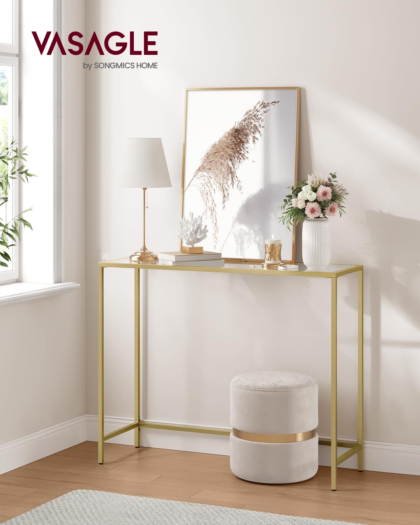 VASAGLE Entryway Table, Console Table, Tempered Glass Tabletop
