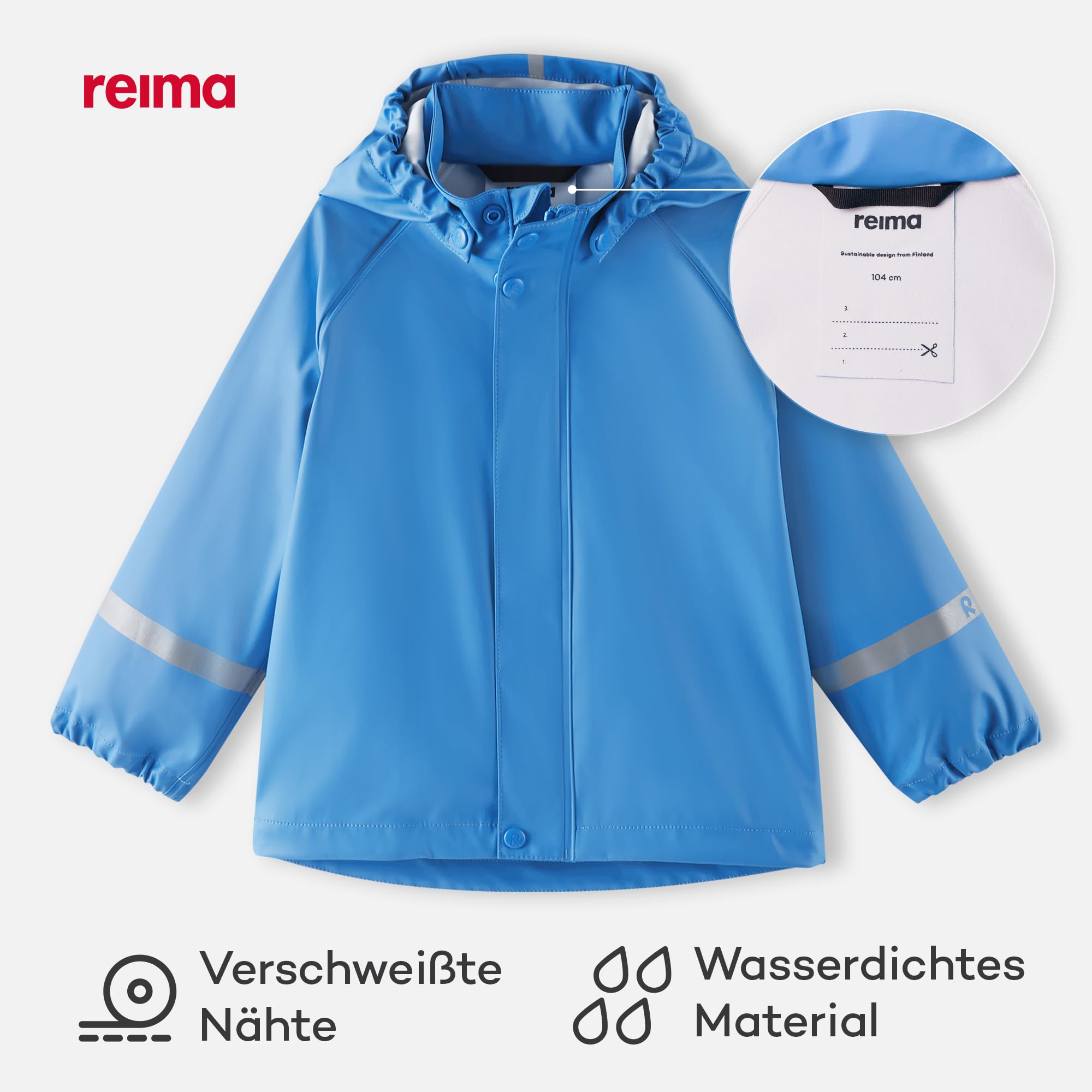 Reima - Lampi Regenjacke für Kinder Wasserdicht - Jacke für Jungen und Mädchen, Reißverschluss vorne, Abnehmbare Kapuze, Reflektierende Details, Maschinenwaschbar - Cool blue, 140