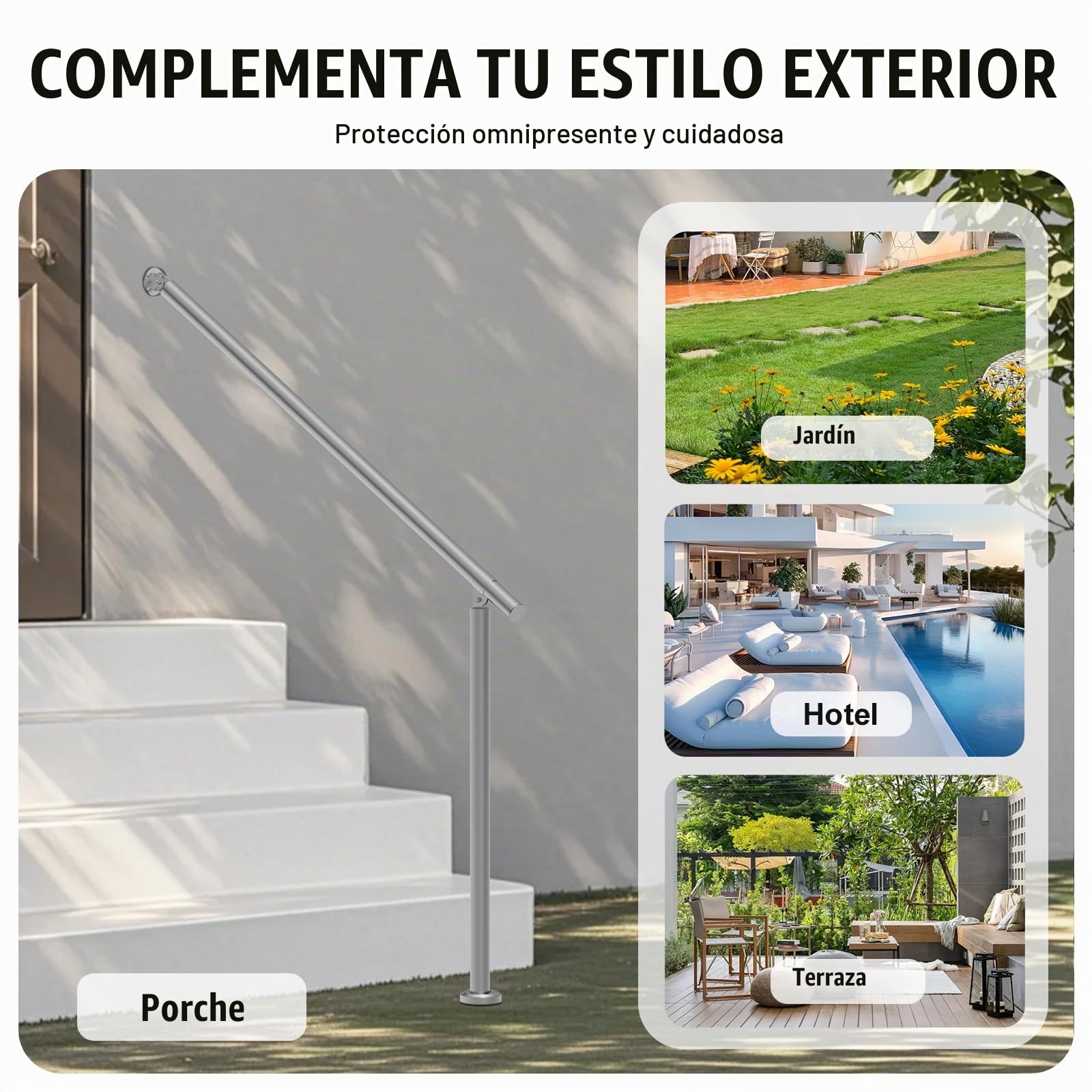 VEVOR Barandilla de Escalera 120 cm Pasamanos de Escalera para Escalones Exteriores de Acero Inoxidable Montaje en Pared y Suelo con Kit de Instalación para Personas Mayores, Porche, Terraza, Plata