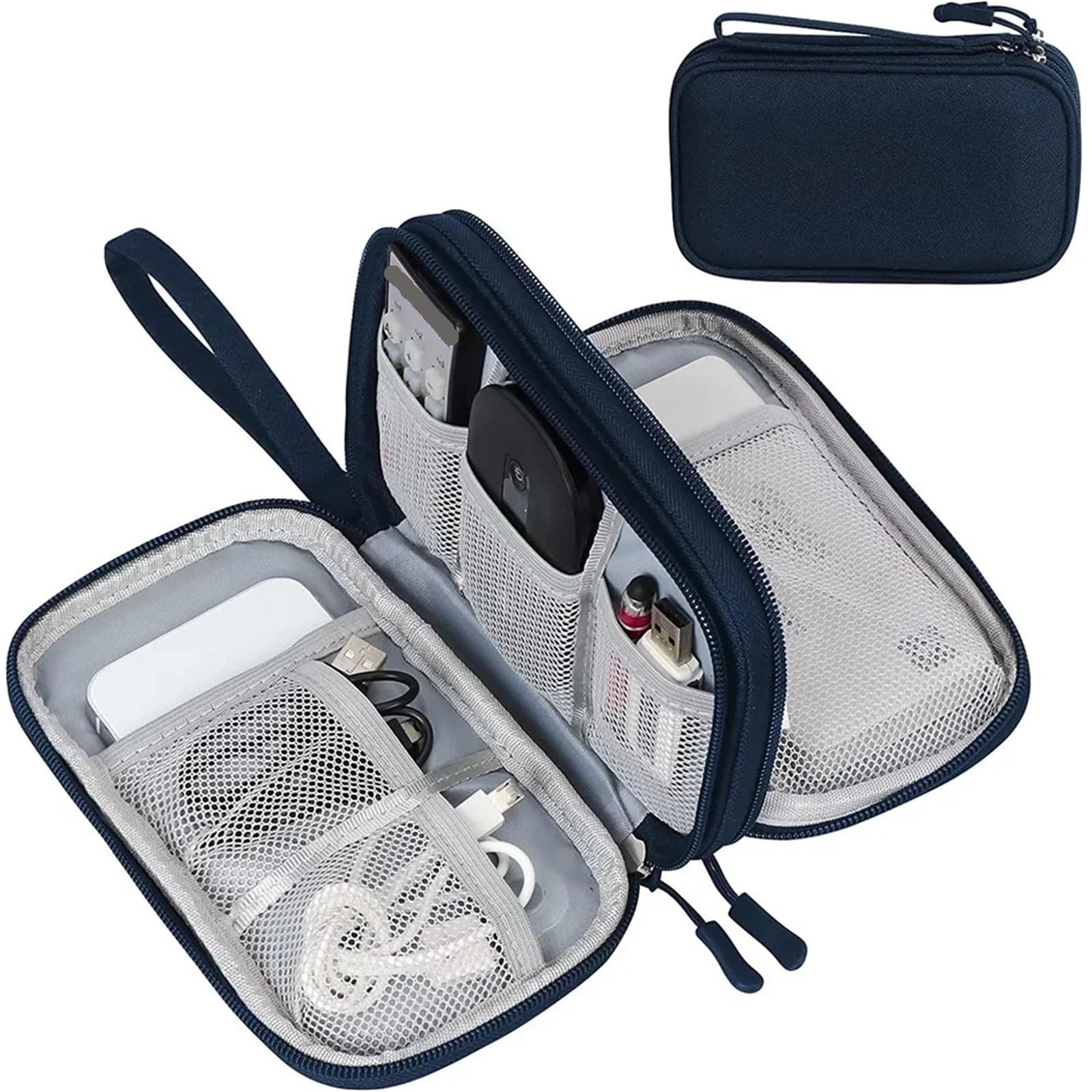 Organizer Cavi Organizzatore da viaggio da 2 pezzi Accessori elettronici Organizzatore di archiviazione portatile impermeabile a doppio strato for cavo di alimentazione del disco rigido(Deep blue)