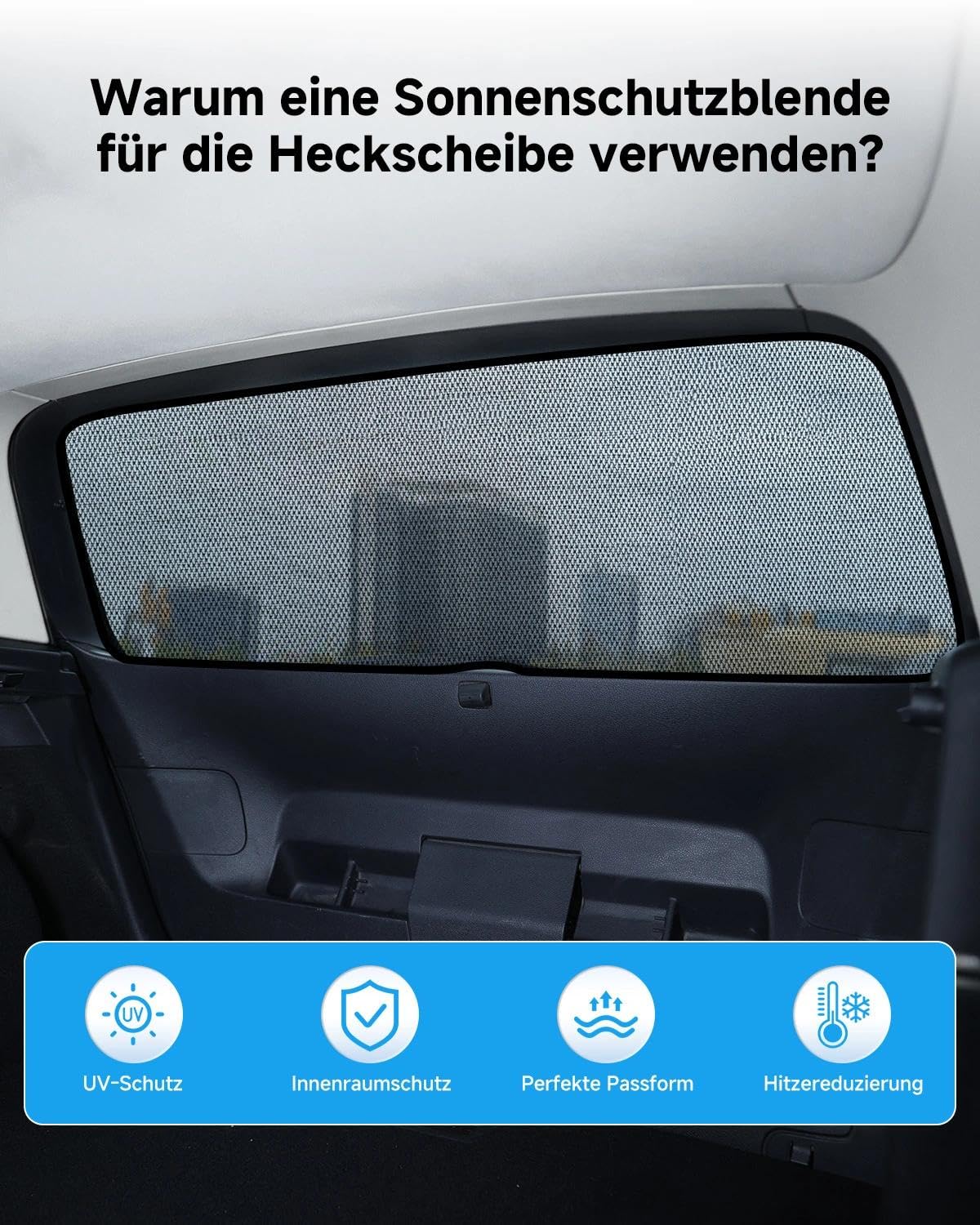 Parasol de coche para VW ID.3 (2019-2026) – Parasol transpirable para luna trasera con eficaz protección UV y calor | Ideal para familias, camping y viajes