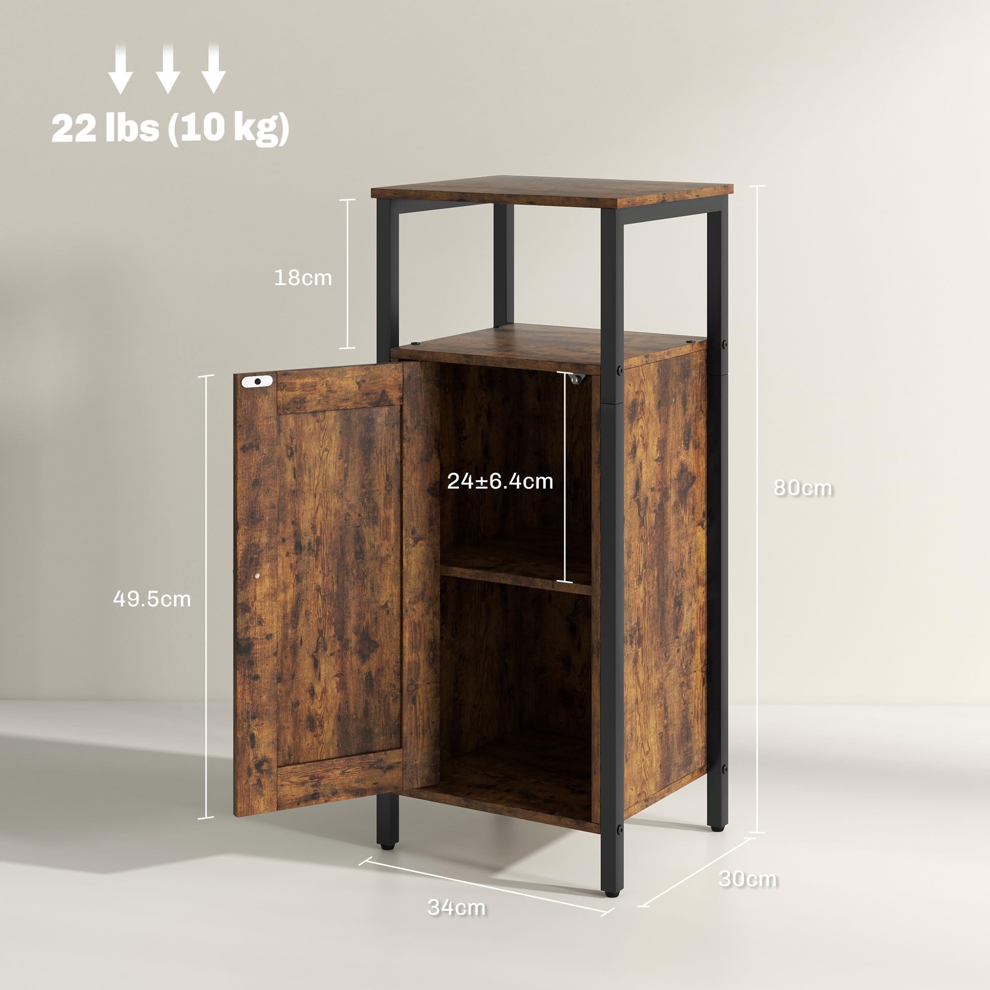 HOMCOM Table d'appoint étroite avec armoire 34x30x80cm Brun rustique