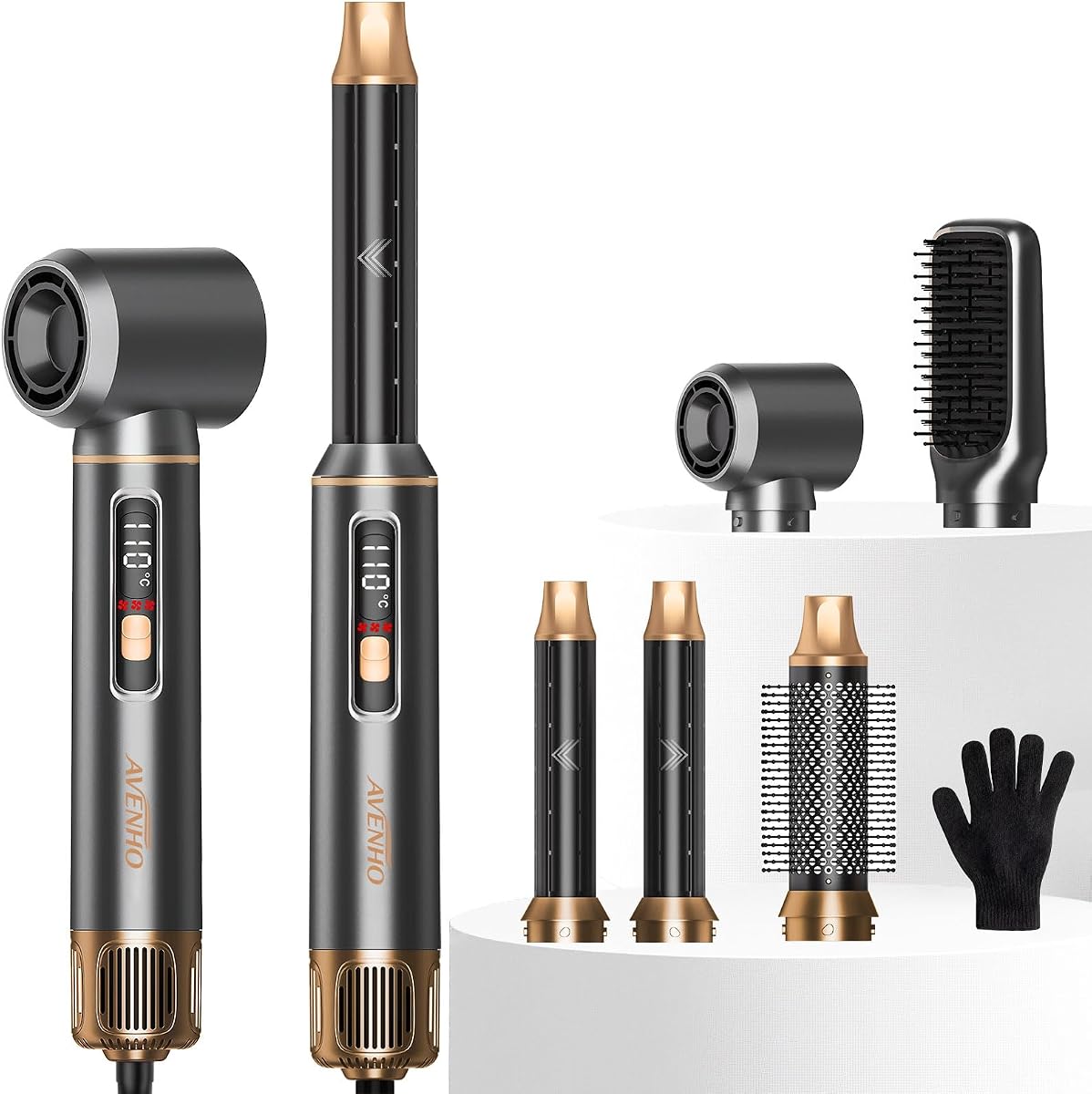 5-in-1 Hair Styler, Air Curler Wrap & Blow Dryer Brush,110–120V Only | 1000W Multi Hair Styling Tool with Led Display and 5 Attachments For Drying, Air Curling and Straightening at Home.