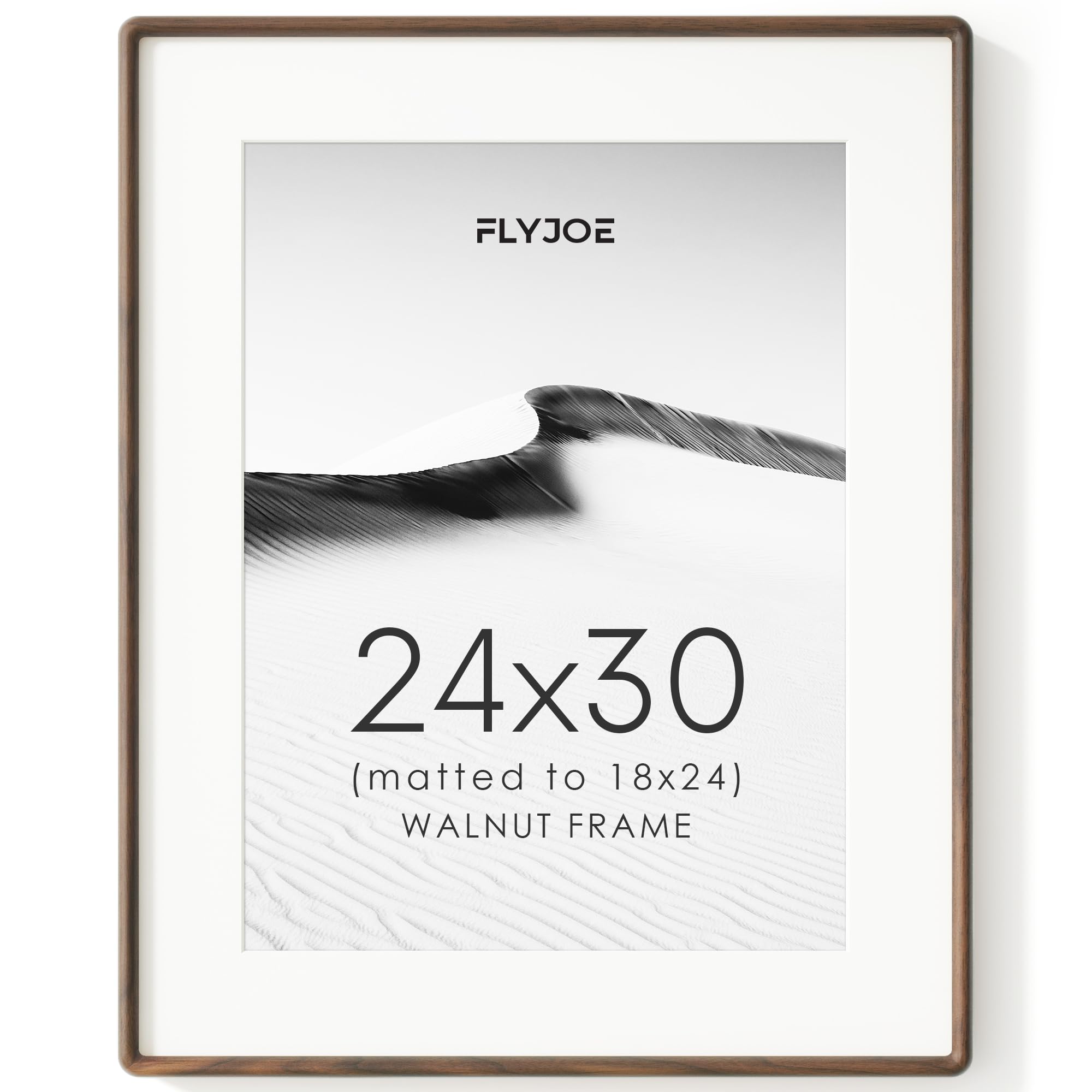 24x30 Picture Frame, Natural Solid Walnut Wood Photo Frame, Rounded Corner
