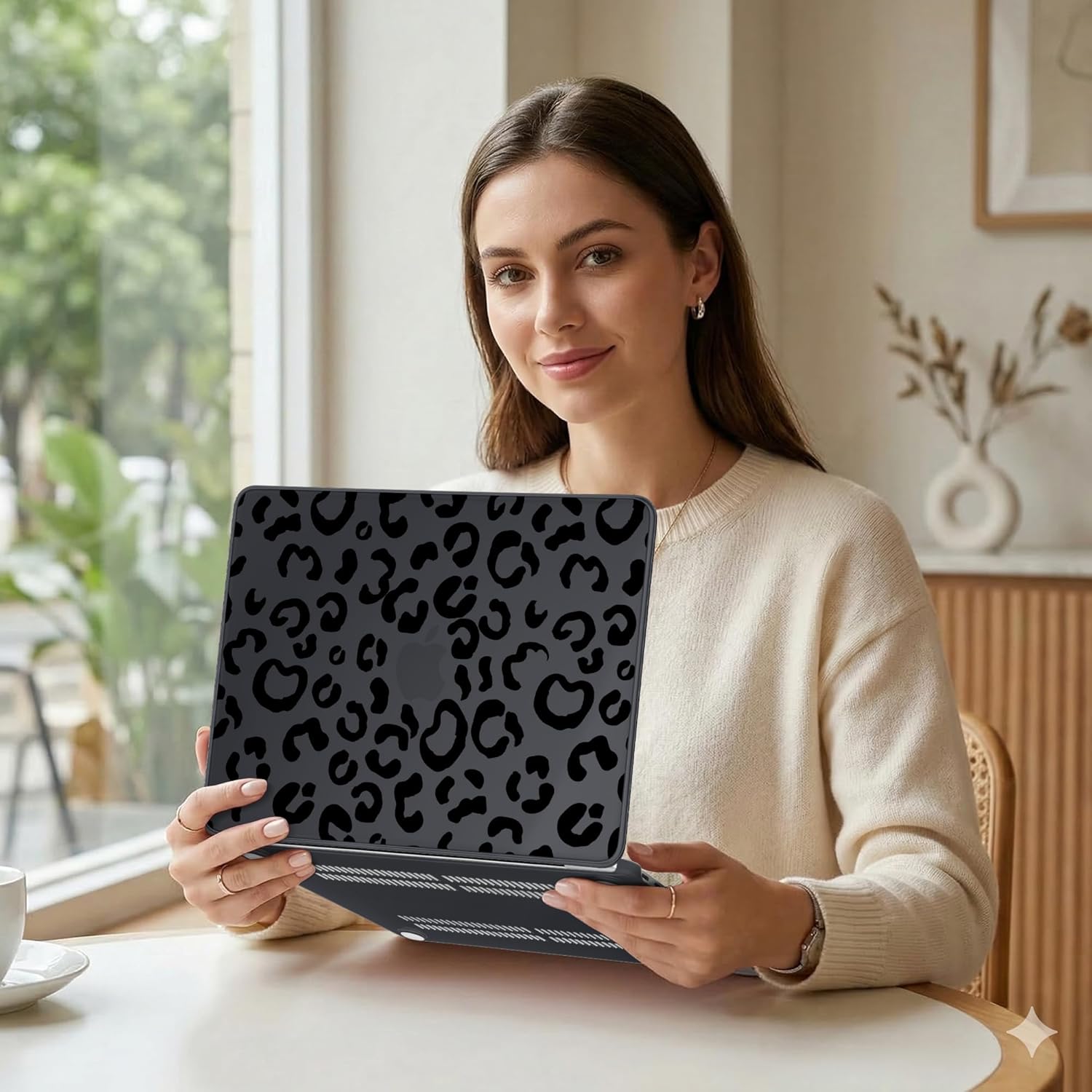 TWOLSKOO for MacBook Neo 13 inch Case 2026 A3404 A18 Pro Chip, Plastic Hard Shell Pattern Case with Type C Adapter, 2 Webcam Covers, Keyboard Cover & Screen Protector, Black Leopard
