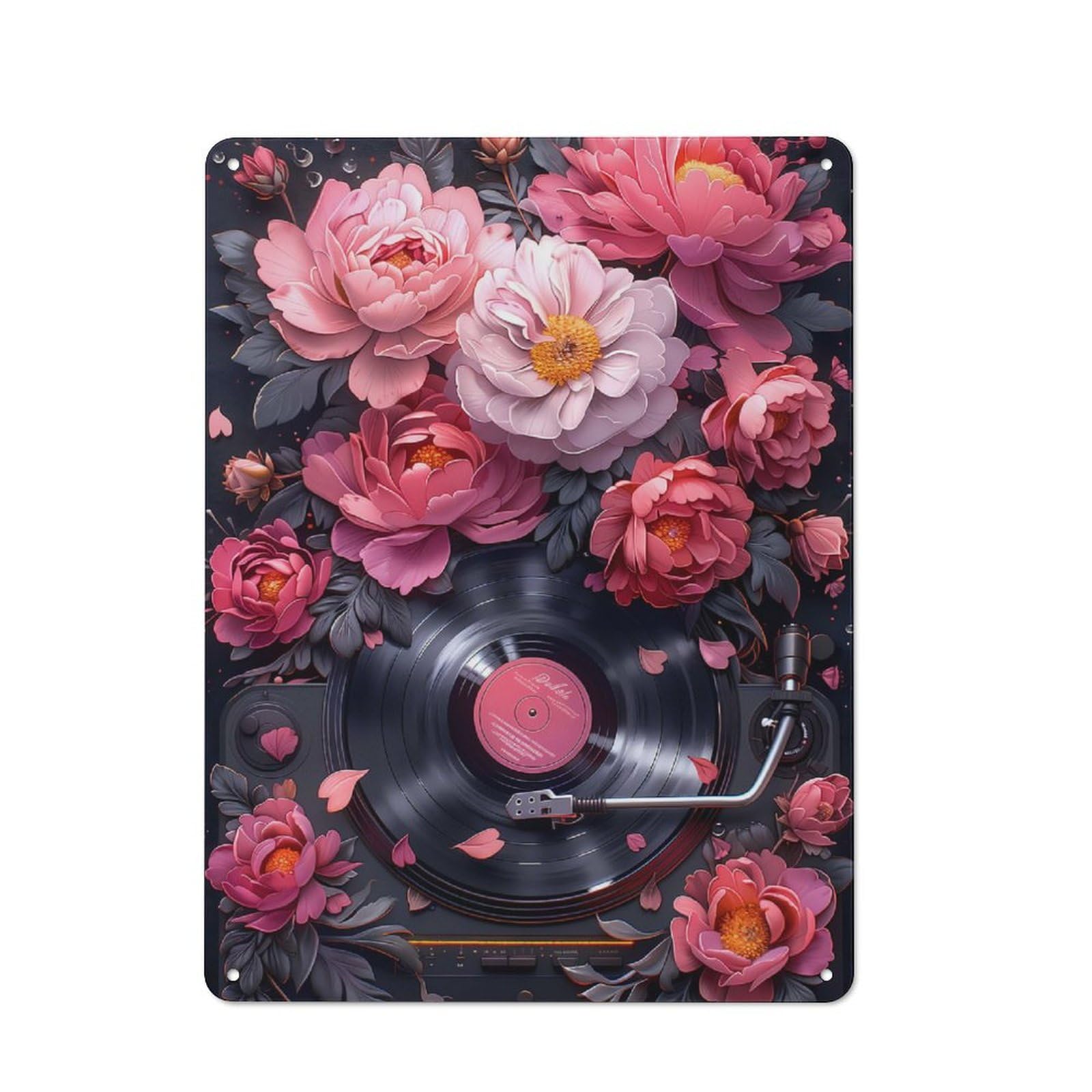 Junmoney Blossoms Vinyl Classic Metal Wall Decor 40X30cm, Decorative Metal Sign For Workspace, Cafe, Shop Or Desk Area