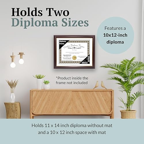 Vista 211 de Creative Picture Frames Marco de diploma de borde dorado caoba de 12 x 16 pulgadas con vidrio negro y colgadores de pared instalados, marco