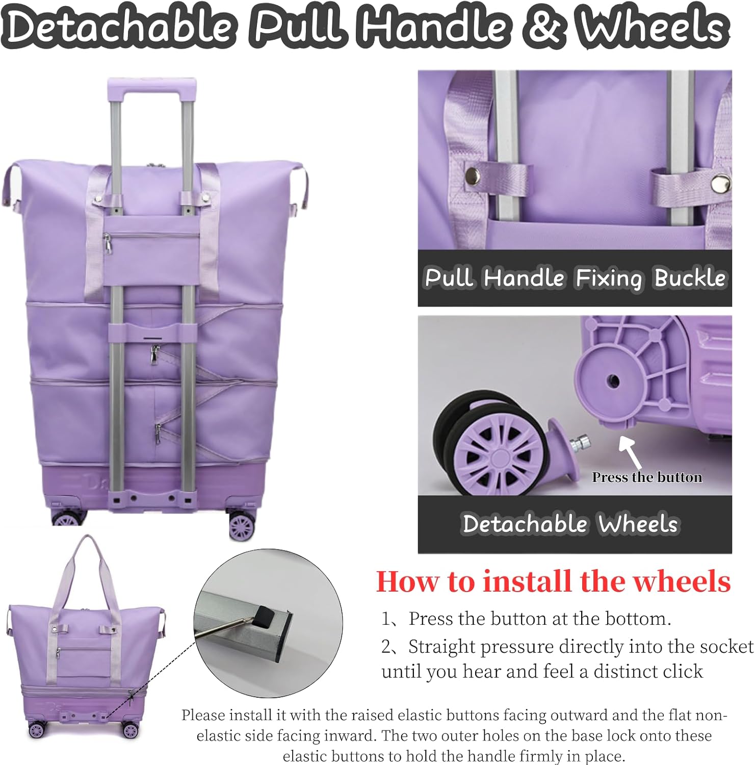 Rolling Duffle Bag with Wheels, Expandable Travel Duffel Bag with Detachable Spinner Wheels & Wet Pocket, Large Waterproof Travel Tote Bags Carry On Overnight Bag Hospital Bag light blue