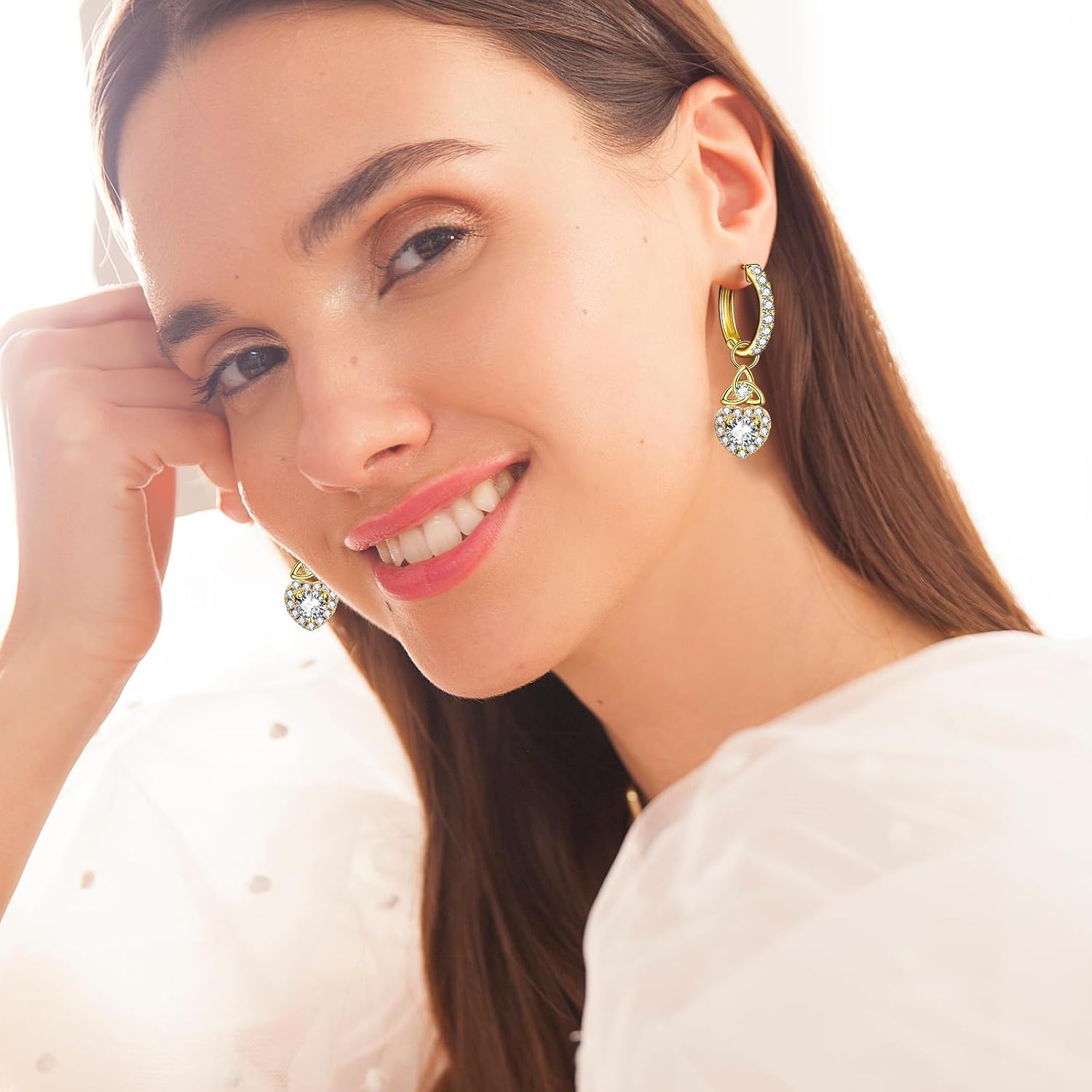 Moissanite Dangle Earrings for Women 14K Gold/White Gold Plated 925 Sterling Silver Detachable Hoop Earrings Cubic Zirconia and Celtic Knot Earring Jewerly Gifts for Her - Image 6