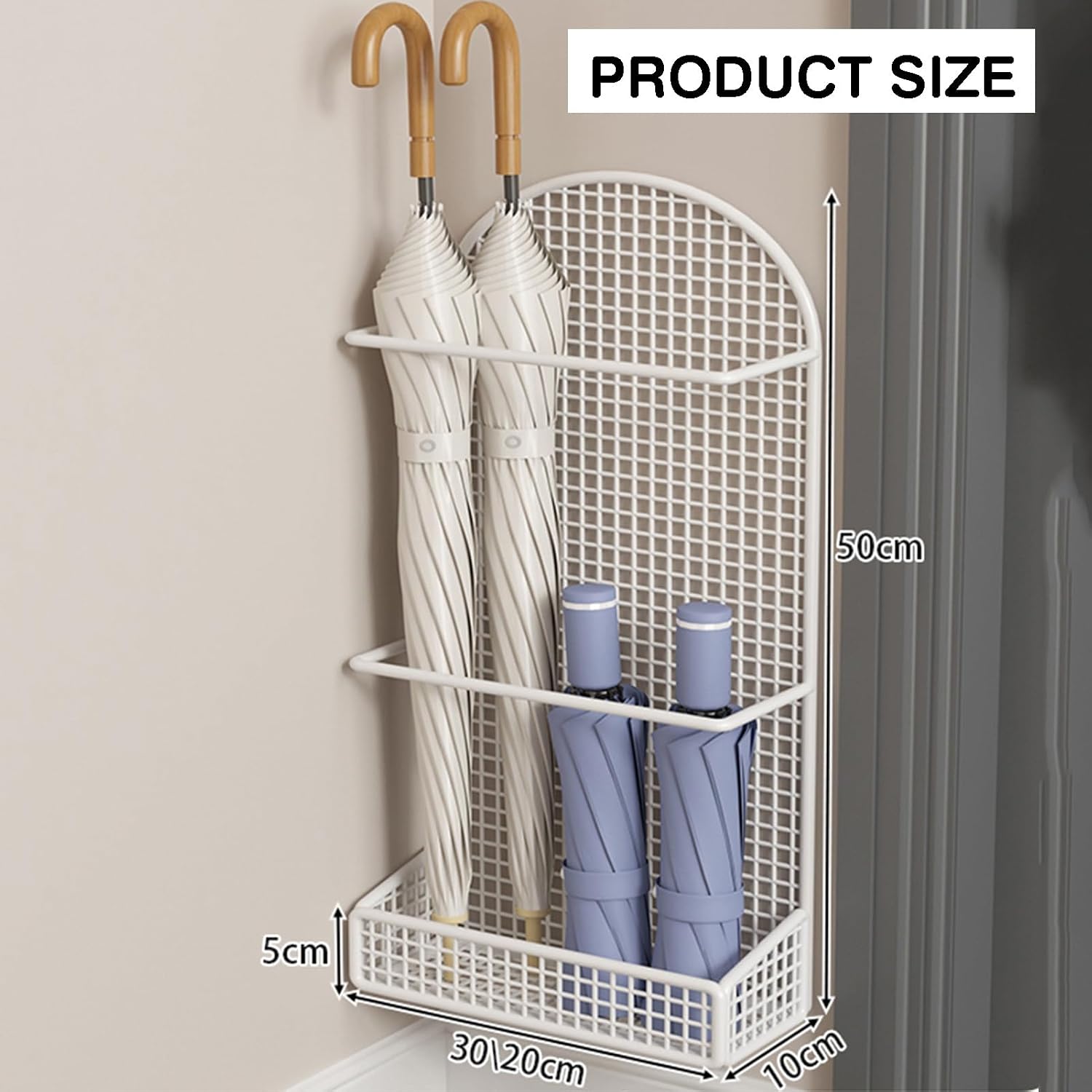 Wall-Mounted Umbrella Stand Rack, Folding Umbrella Organizer, Metal Canes Walking Sticks Holder, Holds 4 Umbrellas for Entryway Home Office Patio