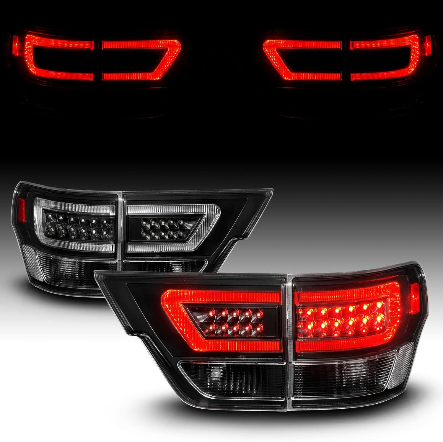 AmeriLite for 2011-2013 Jeep Grand Cherokee WK2 LED Tube Black Replacement Tail Lights Assembly Set - Passenger and Driver Side