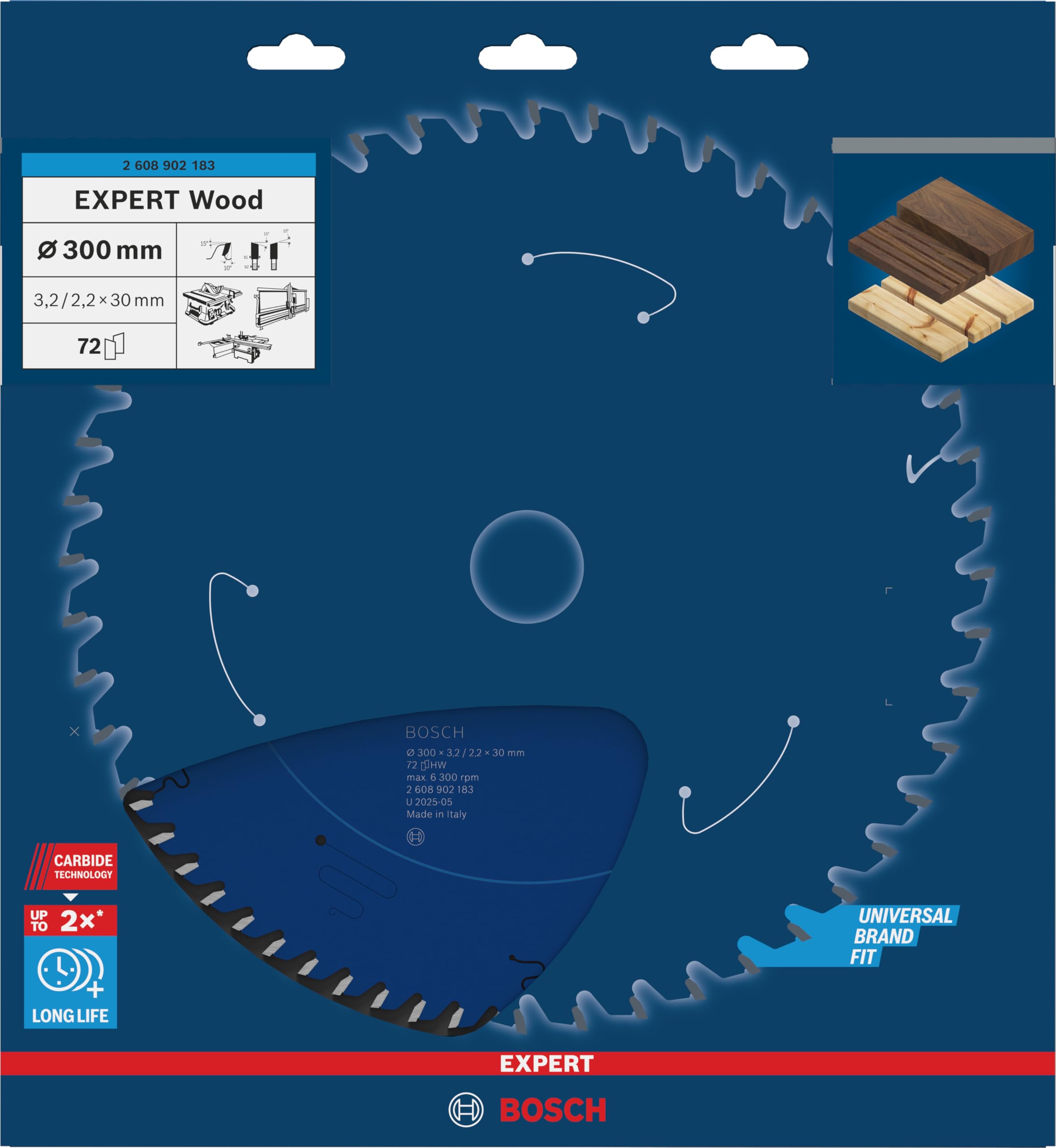 Bosch 1x Lama per sega circolare EXPERT per Wood cablata per seghe da banco (per Legno tenero, Legno duro, Ø mm, Professional Accessorio Sega circolare a filo da banco)