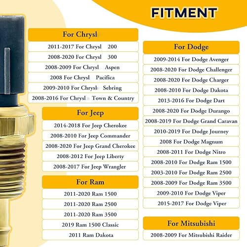 Miniatura 3 de Sensor de temperatura del refrigerante del motor 5149077AB compatible con Dodge Avenger Challenger Charger Dakota Durango Ram 1500 2500 3500 Jeep