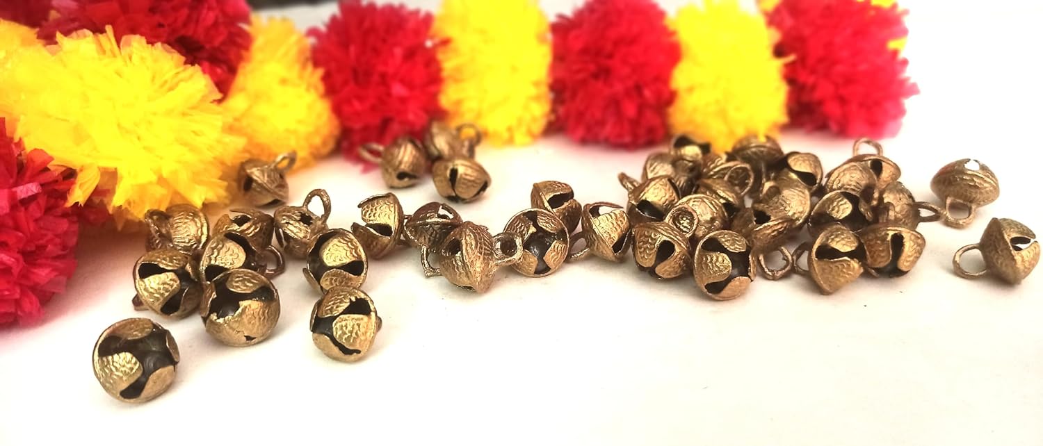 100 pcs Indian Brass Ghongroo Bells Loose Beads Music Dance Classes Kathak Ghungroo Gold 2 cm Anklets Bells
