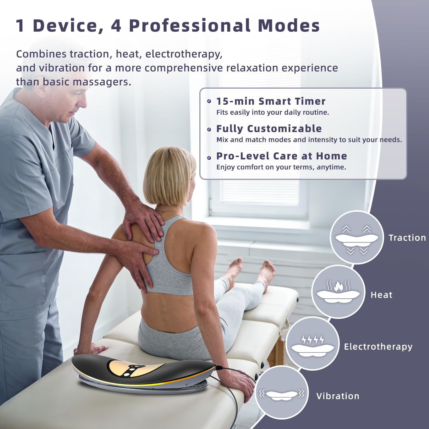 Zenopax 4-in-1 Electric Lumbar Traction Device - Adjustable Back Massager for Deep Tissue Pain Relief with Heat, Vibration, Electrotherapy, Home Lumbar Decompression for Sciatica, Office Workers - Image 4