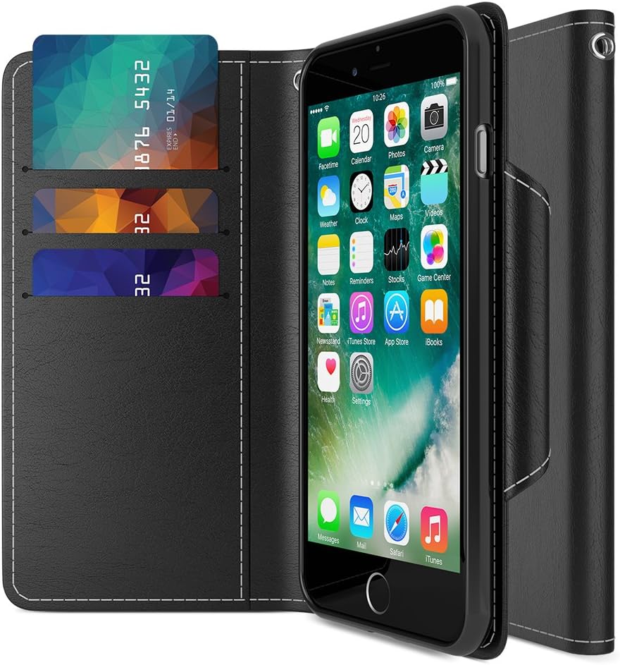 iPhone 7 Plus Wallet Case, Maxboost [Folio Style] Premium 7 Plus Card Cases Stand Feature for Apple iPhone 7 Plus 2016 [Black] Protective PU Leather Flip Cover with Card Slot+Side Pocket Magnetic