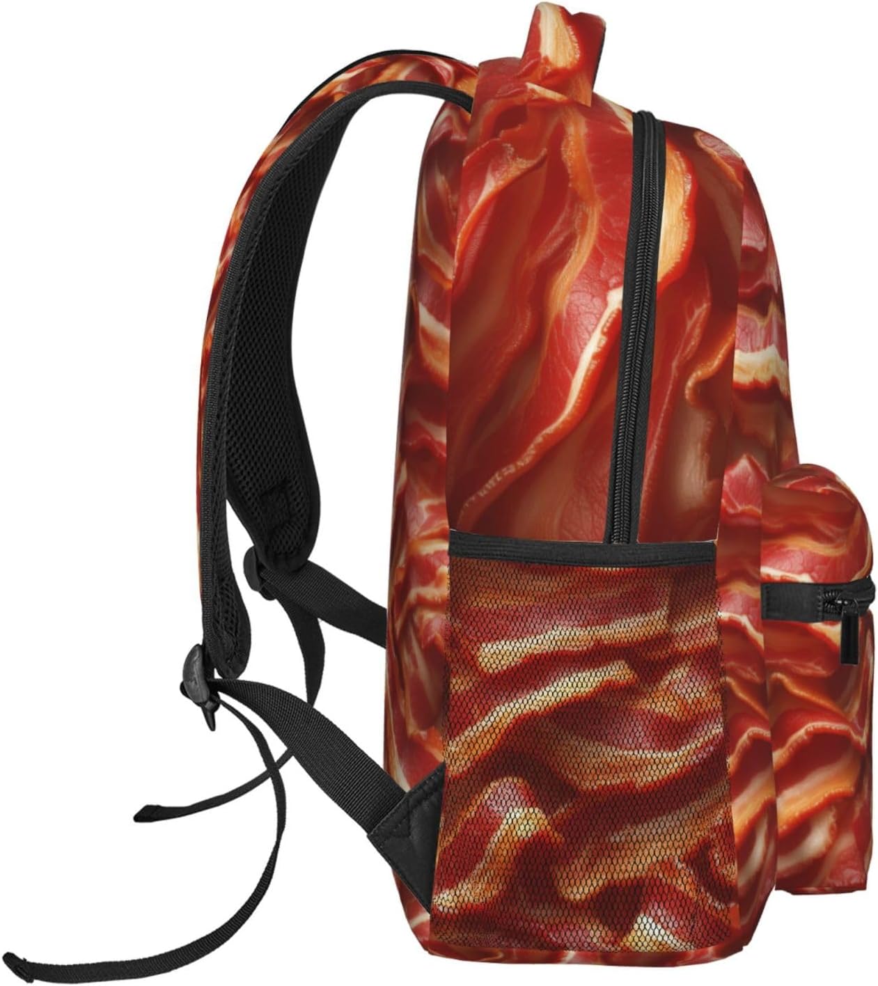 Funny Bacon Backpack, Polyester Backpacks with Straps, 11.4inx5.9inx15.7in, Multi-Pocket Storage Bookbag, Ideal For School Work Travel Hiking Camping, Kids Boys Girls Food Lovers Gifts