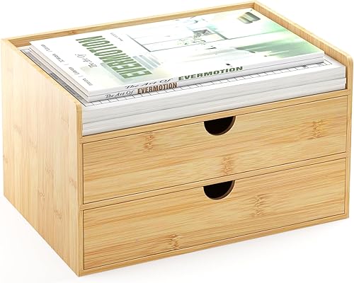 Organizador de escritorio de bambú con cajones, cajones de almacenamiento de escritorio para facturas, suministros de oficina, utensilios de cocina,