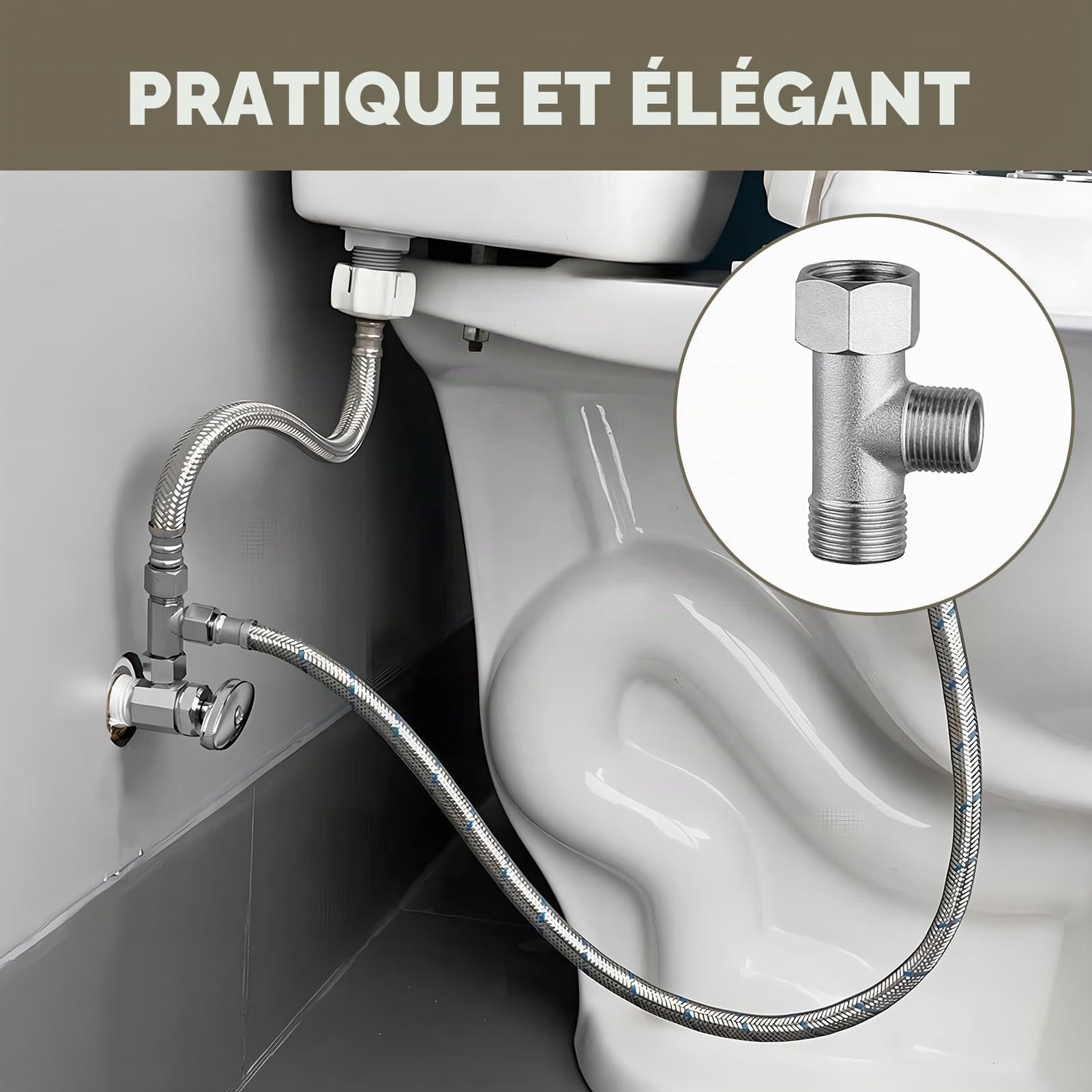 Connecteur en T 3 Voies, Vanne D'inversion WC en Cuivre 3/8" avec Dents Latérales 1/2" Vanne, Connecteur de Tuyau 3 Voies, Dents Droites pour Réservoir de Chasse D'eau, Robinet 3 Voies WC