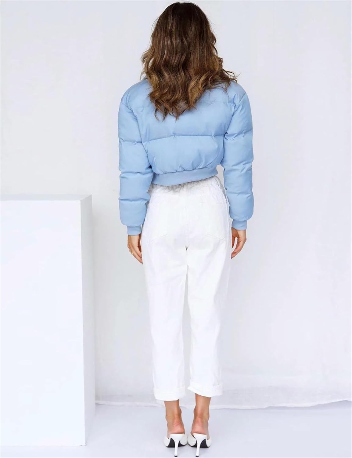 Lianlive Cropped Puffer Jacket Womens Zip Up Black Crop Puffy Winter Coats - Image 5