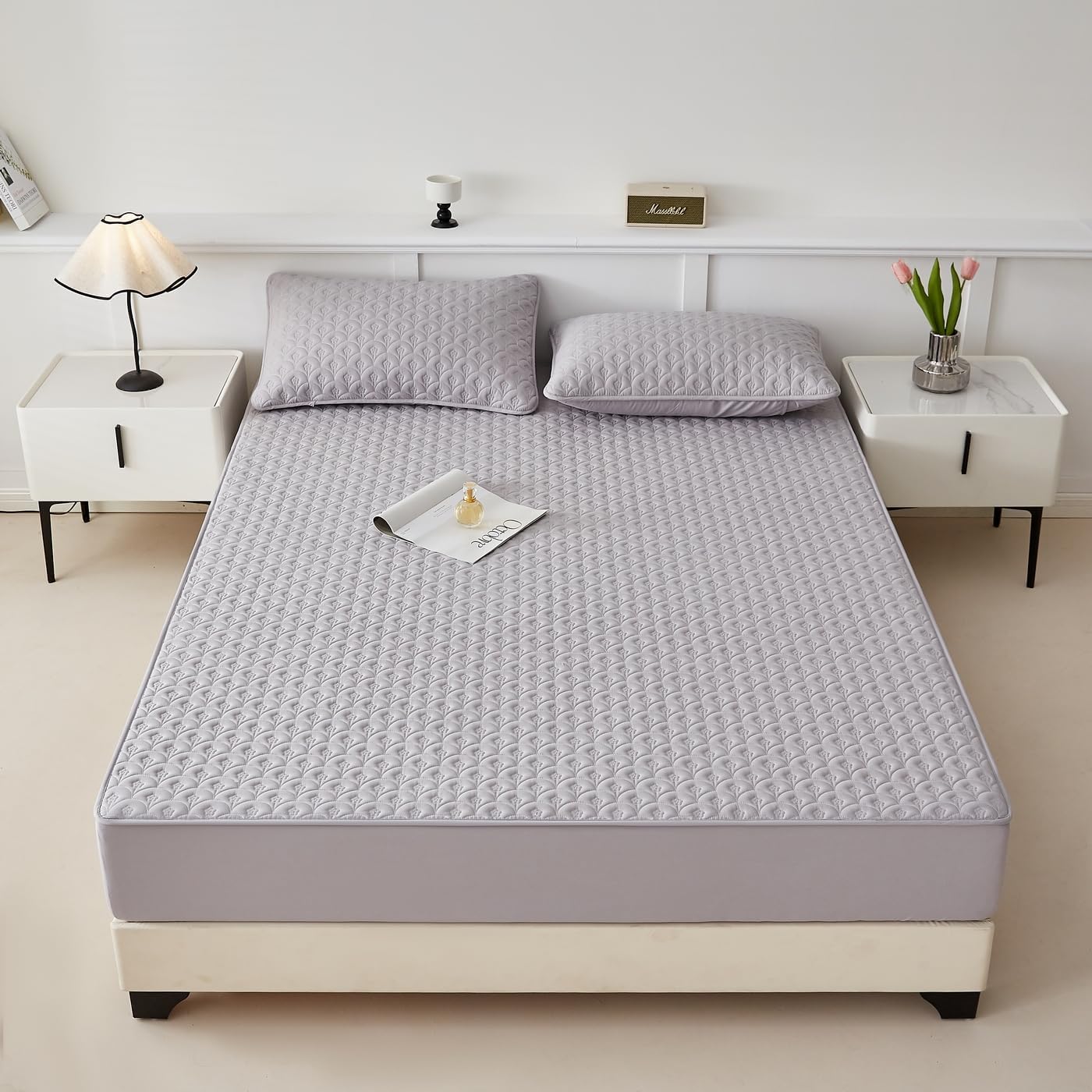 Mattress Protector, 11" Deep Pocket Mattress Cover - Soft Noiseless Mattress Cover Washable for Home Hotel Bedroom (Light Gray,Queen 60"x80")