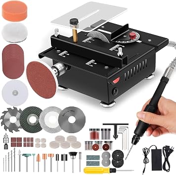 Mini Table Saw, Portable Mini Multi Functional Liftable Desktop Electric Saws for Crafts,Cutter Speed&Angle&Cutting Depth Adjustable,with More Accessories