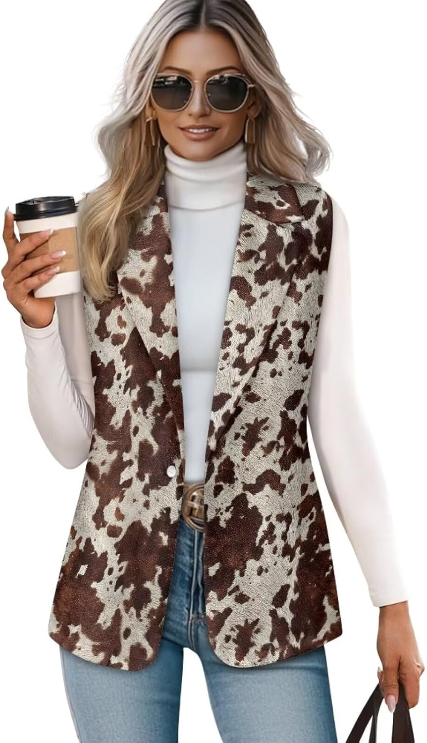 Women's Casual Vest Tops Sleeveless Blazer Suit Lightweight Work Office Outerwear Waistcoat