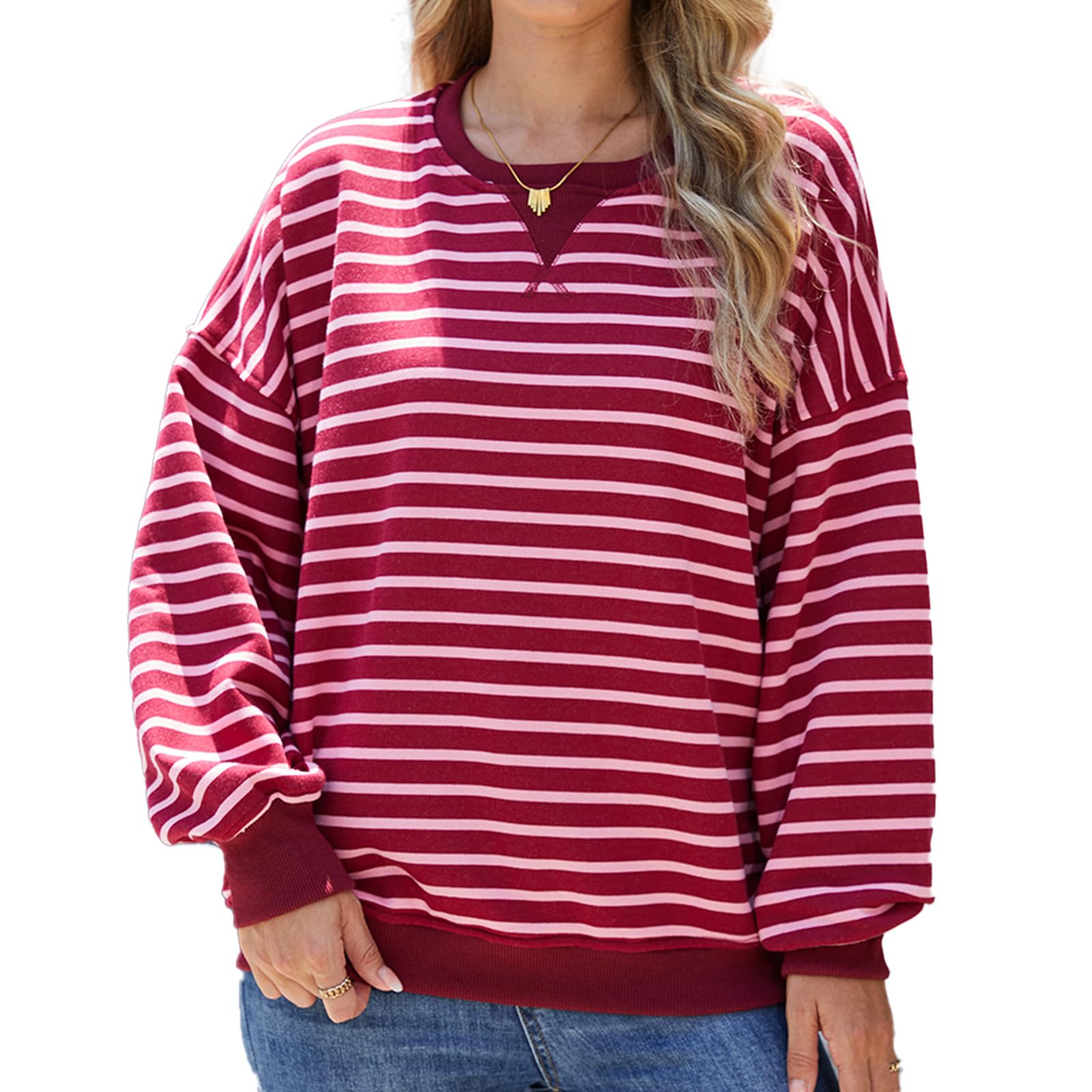 Fyralis Women's Striped Oversized Sweatshirt, Long Sleeve Crewneck Pullover Top, Casual Fall Clothes