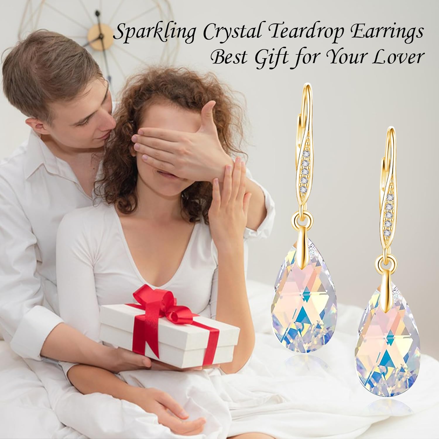 URONE Austrian Crystal Earrings 925 Sterling Silver Aurora Boreali/Light Green/Violet Light Drop Dangle Earrings Anniversary Birthday Jewelry Gifts for Women - Image 5