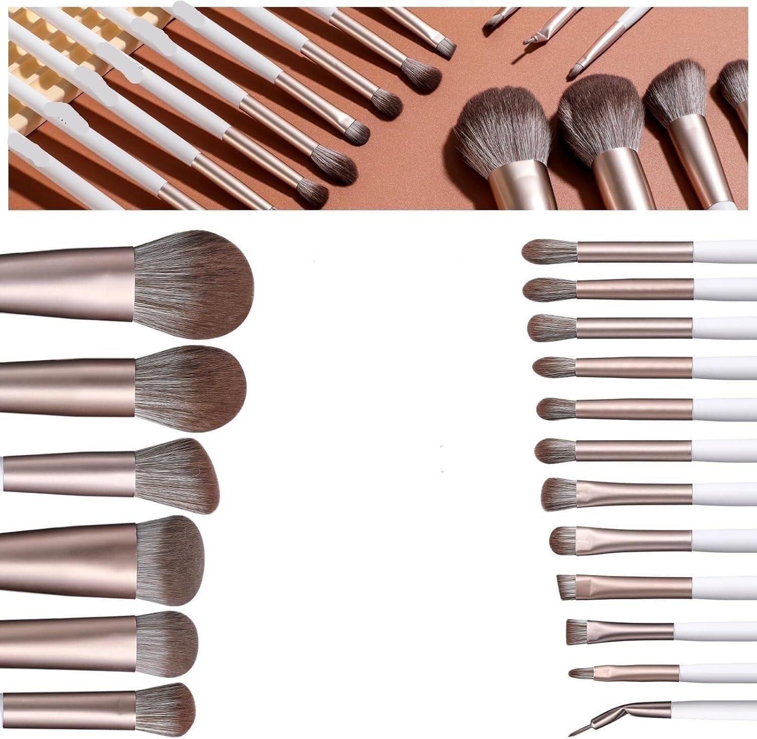 Make-up-Pinsel, Make-up-Pinsel-Set, Pinsel Mit Tasche, Weiß, Premium-Synthetik, 18-teilig, Qualitätswerkzeug