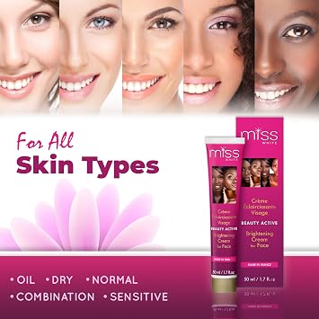 FAIR & WHITE Miss White, Skin Brightening Cream for Face - 1.7 fl oz / 50 ml Beauty Active Cream for Age Spots, Wrinkles & Brown Spots