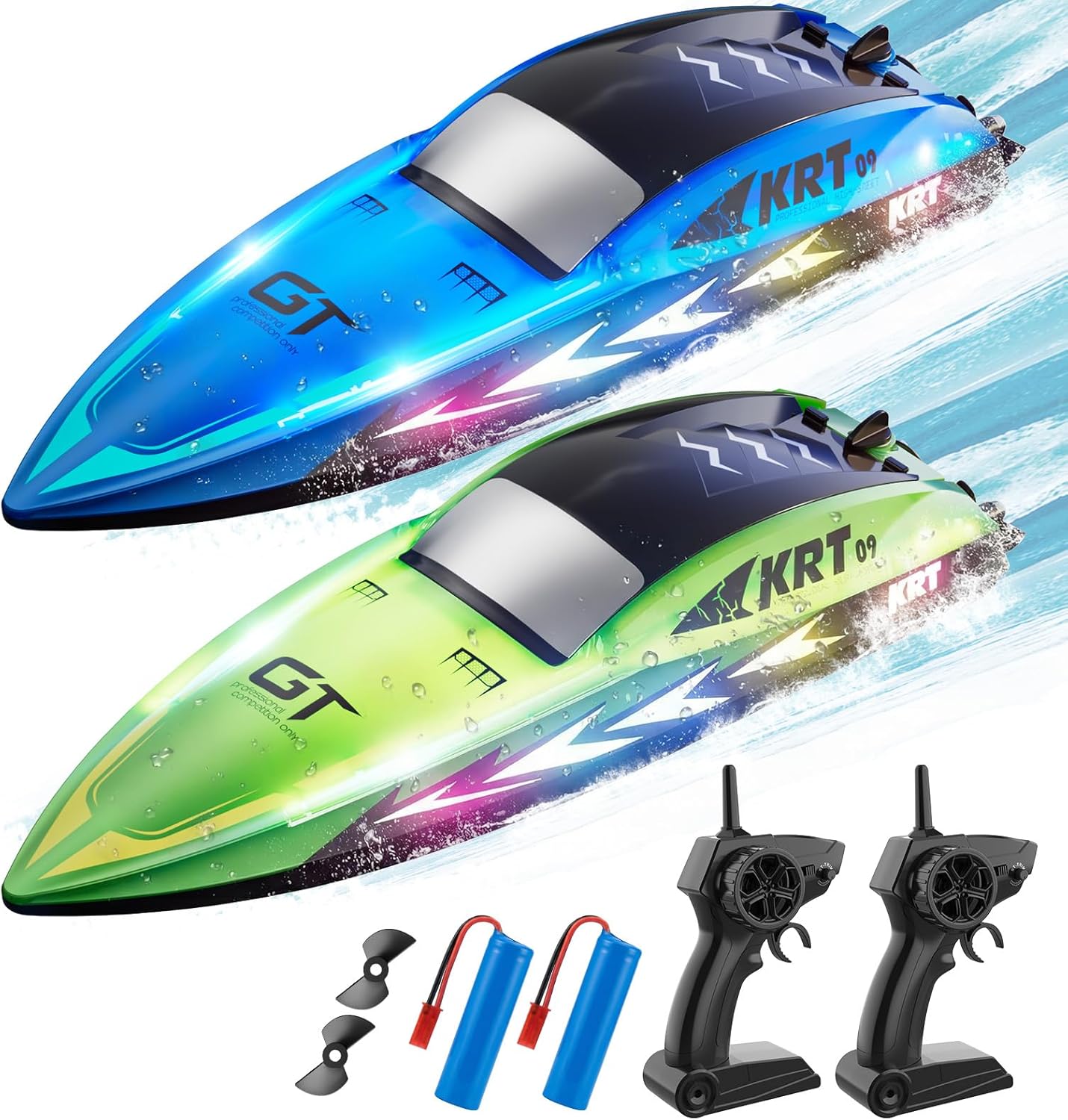 RC Boat for Kids Remote Control Boats Pool Lakes Bathtub Toy with 8 LED Light Modes,Whole Body Waterproof,Low Battery/Out of Range Alarm,2.4Ghz,15Kmh,Rechargeable Battery,Auto Paring,2Pack