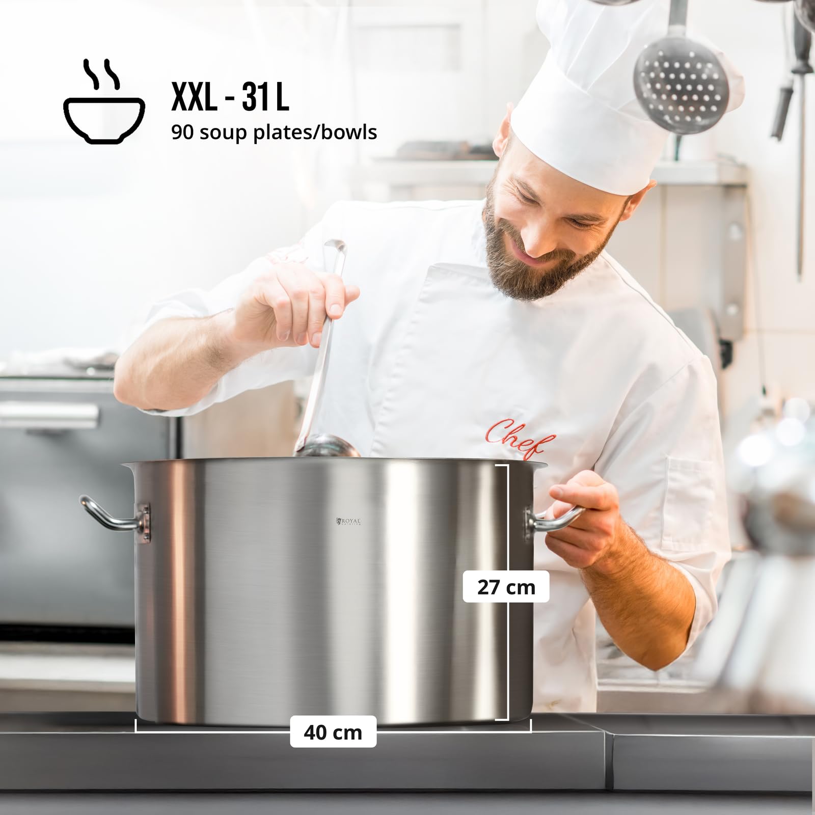 Royal Catering Casserole Induction Fond Rapporté Sandwich Triple (31 L, Ø 40 cm, Avec Couvercle, Inox Aluminium)