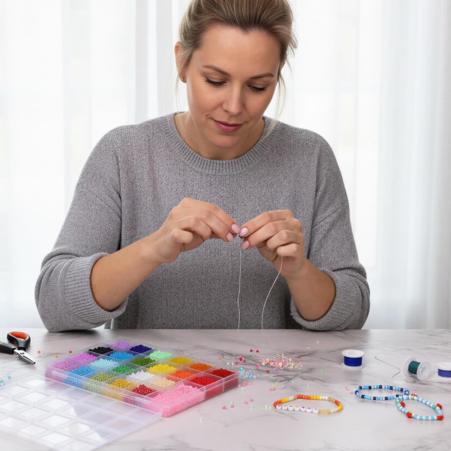 Quefe 10800pcs 3mm Glass Seed Beads for Bracelets Making Kit, Friendship Bracelet Kits 8/0 Craft Bead for Jewelry Making Necklaces (24 Color) - Image 4