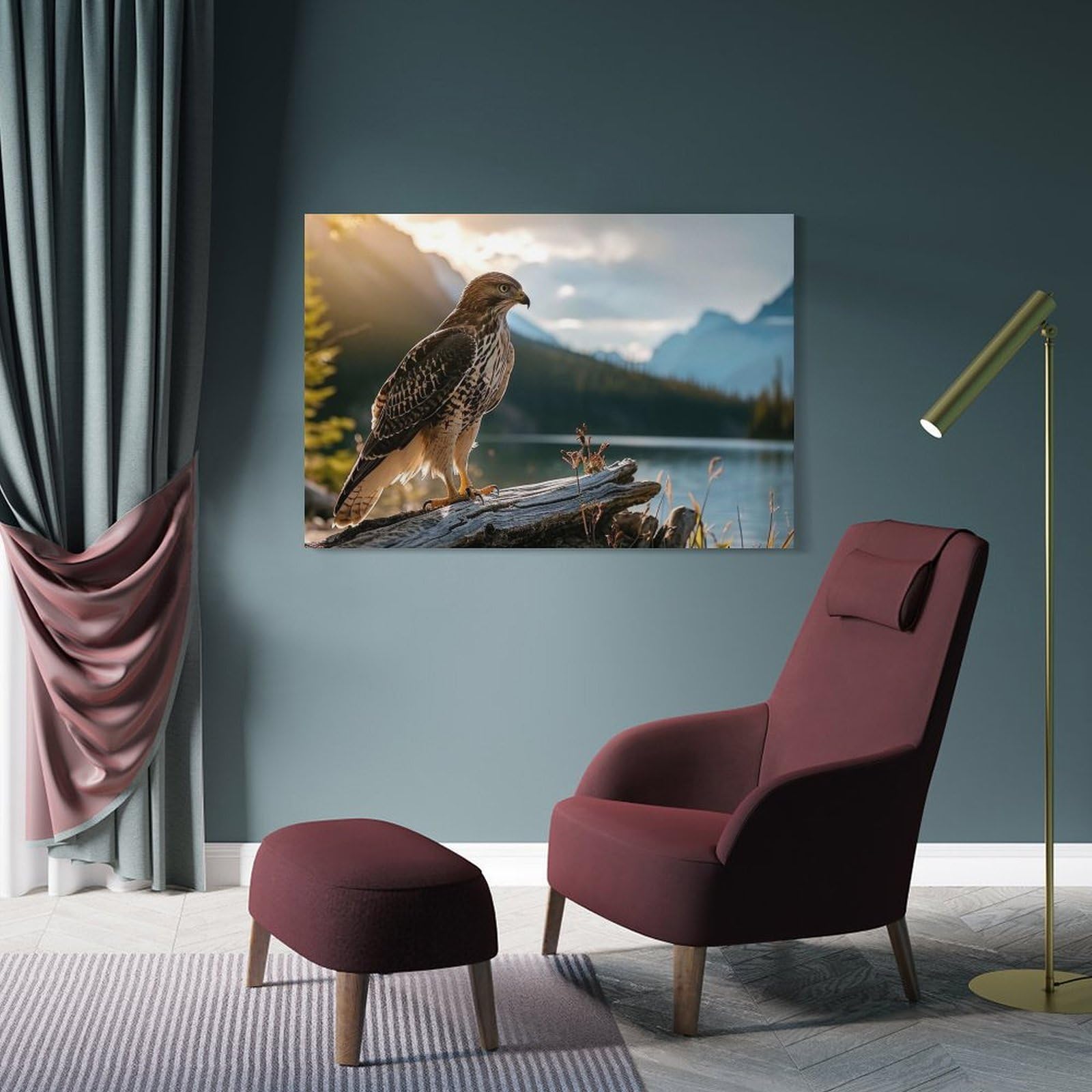 Junmoney Hawk Near Lake Forest Decorative Wall Artwork, 20x30inch(50x75cm), for Study, Office Or Focused Interiors, A Smart Decor Choice for Study Walls