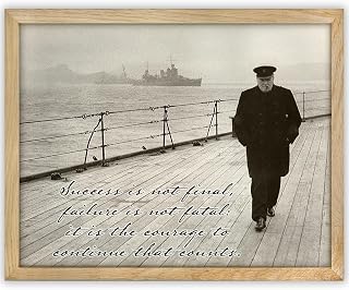 Success is Not Final - Winston Churchill Quotes - 11x14 Framed Poster - Great for Room Decor, Inspirational Wall Art, Vintage World War WWII Deck Ship, Classic Motivational Gifts