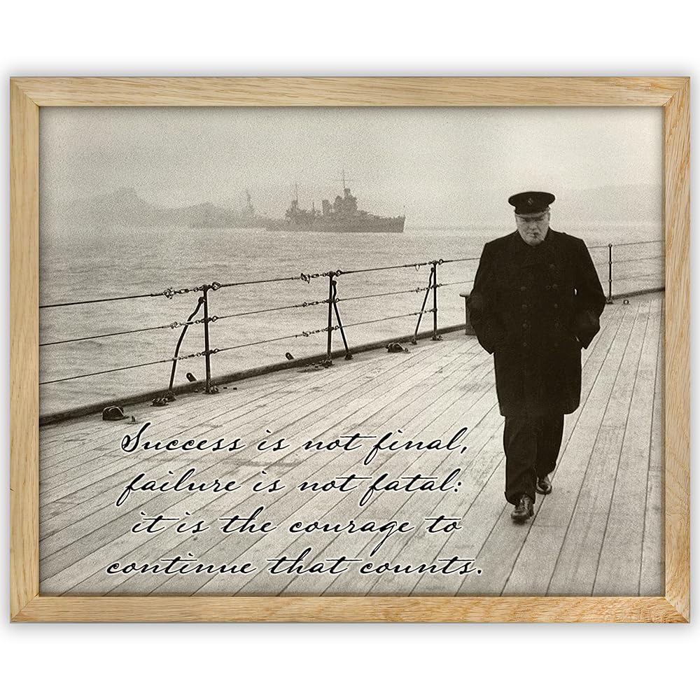 Success is Not Final - Winston Churchill Quotes - 11x14 Framed Poster - Great for Room Decor, Inspirational Wall Art, Vintage World War WWII Deck Ship